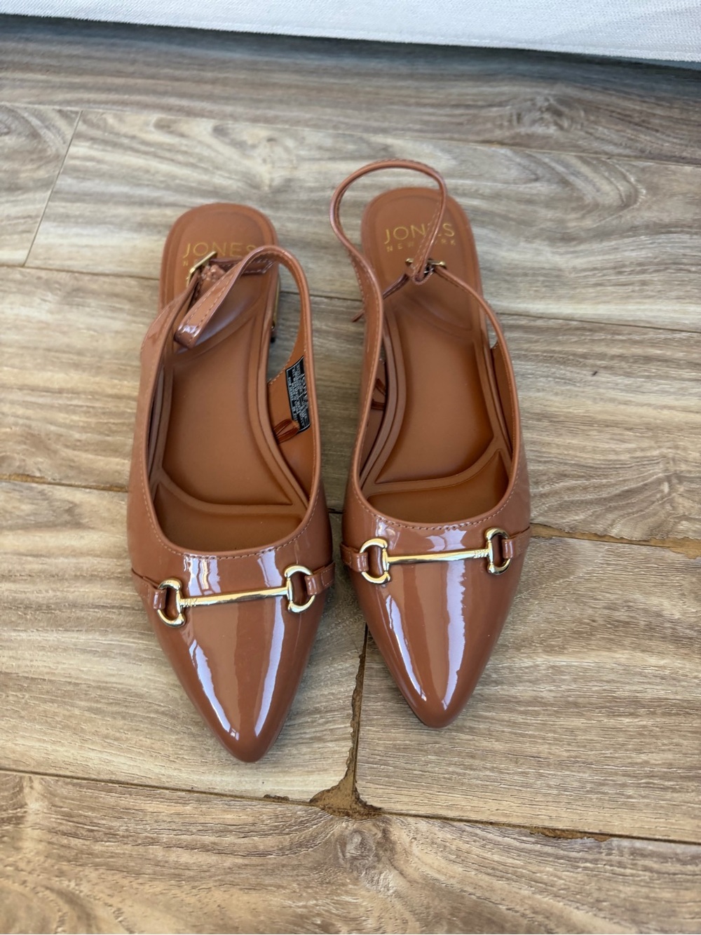 Jones New York Cognac Patent Leather Pointed Slingback Flats